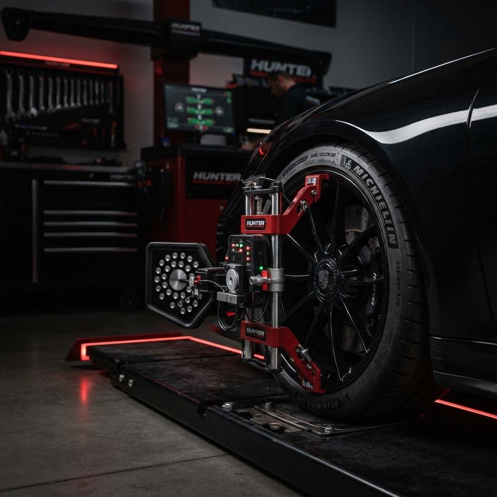 3D-Achsvermessung mit HUNTER-Technologie an einem Sportwagen